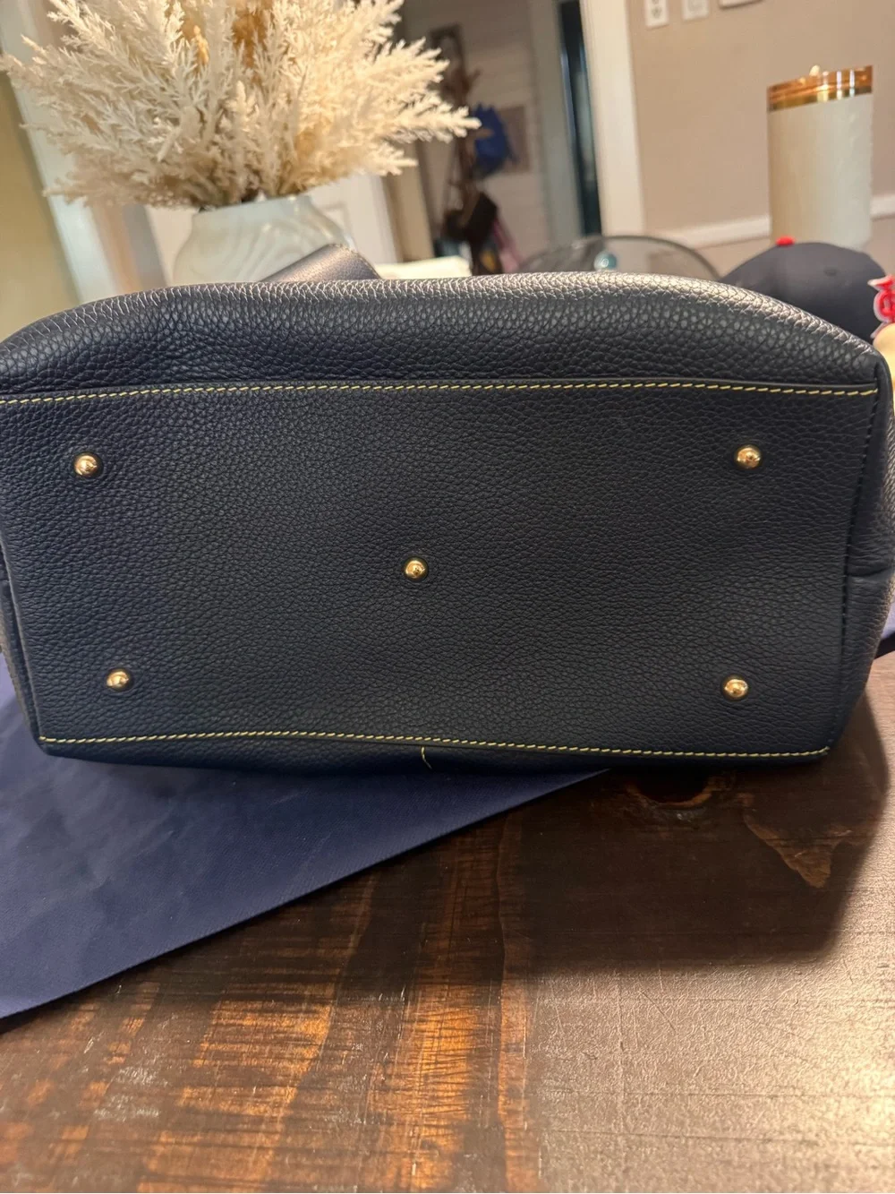Dooney & Bourke Midnight Blue Pebble Satchel with Tan Trim